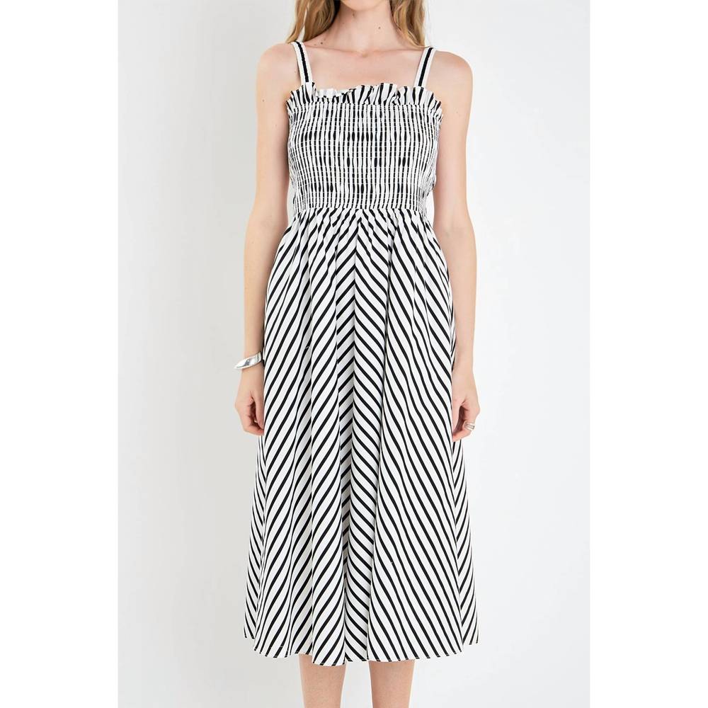 Black and White Striped Midi Dress